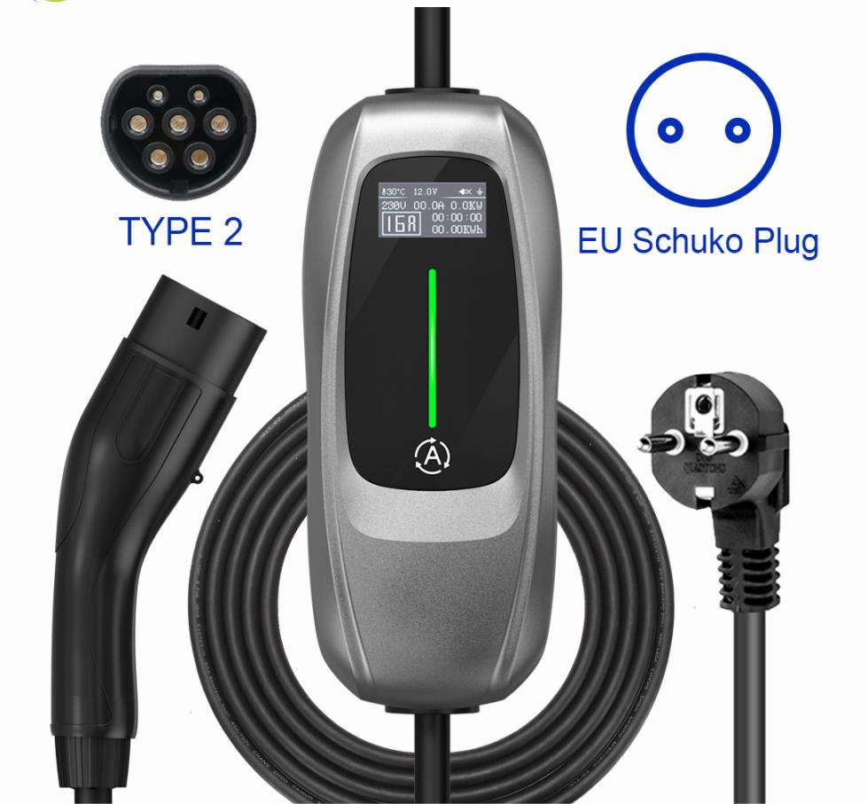 Portable EV Charger Type 2 EV Charging Cable Type A DC 6mA IP65 Electric Vehicle Charger