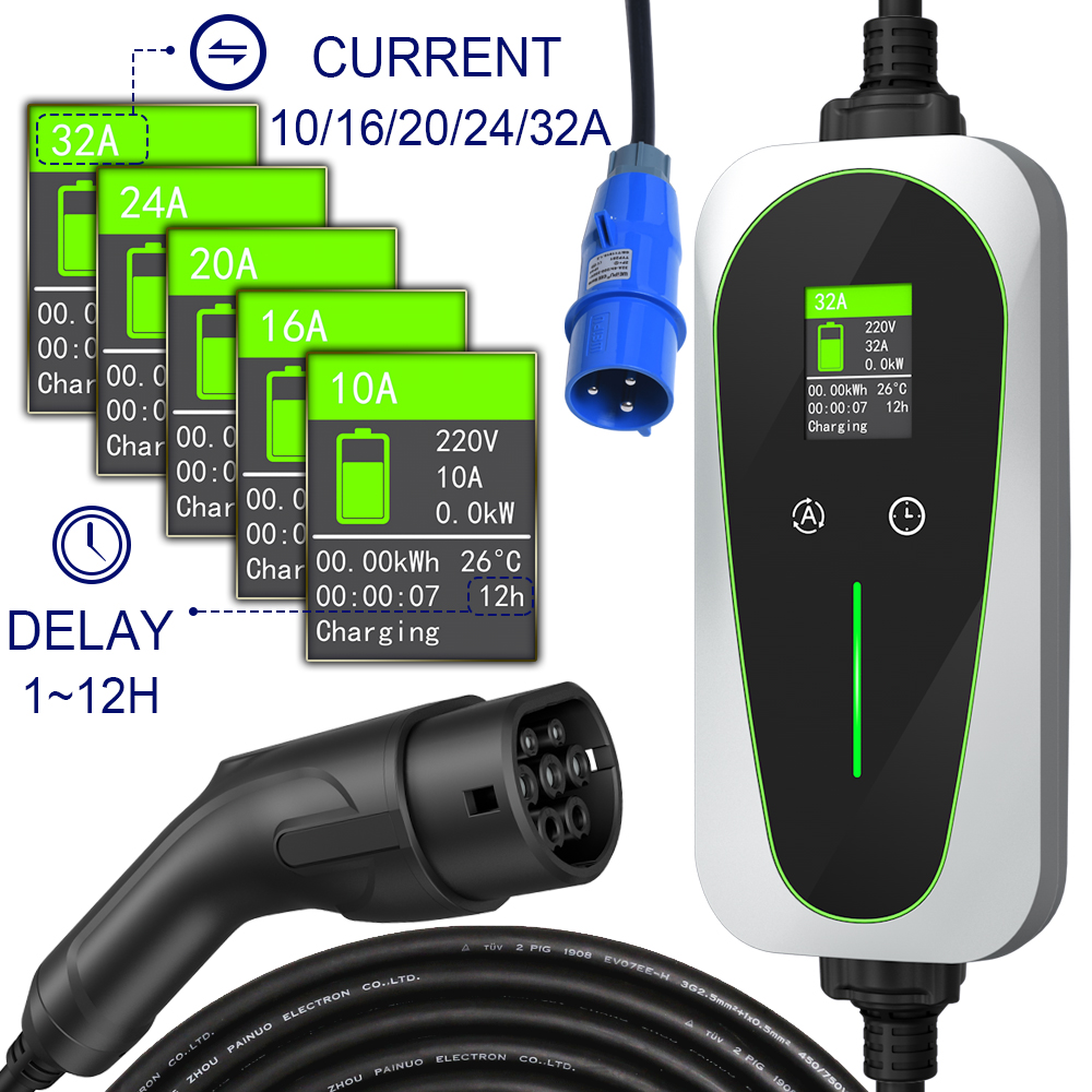 TUV APP 32A Portable Smart EV Charger 7kw Type 2 Charging Cable