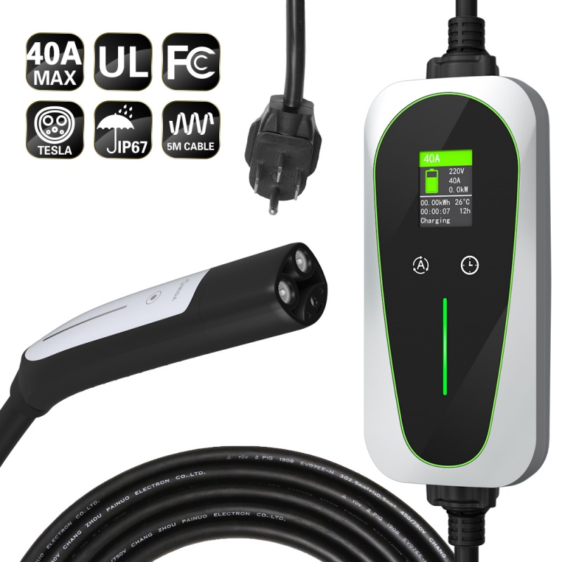 40A EV Charger For Tesla/NACS With Nema 14-50 Level 2 Car Charger Tesla Mobile Ev Charger