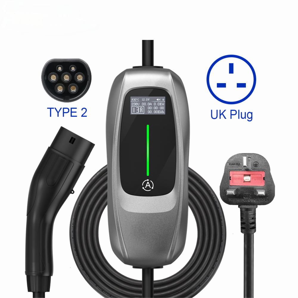 Mobile EV Charger Type 2 Charging Cable Delay Timer Type B RCD IP67 Electric Car Charger