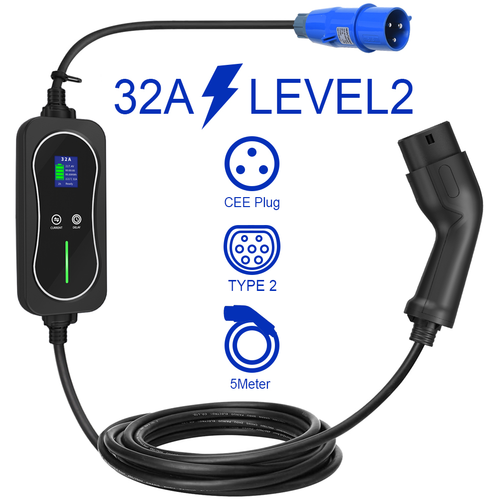 Jordan 32A 7KW GBT Adjustable EV Charger With 3Pin Bule CEE Plug