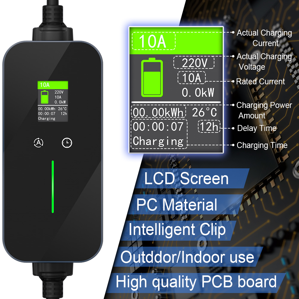 Electric Car Battery Power Charging Station Mode 2 EVSE Fast AC 10A Portable EV Charger Type 1