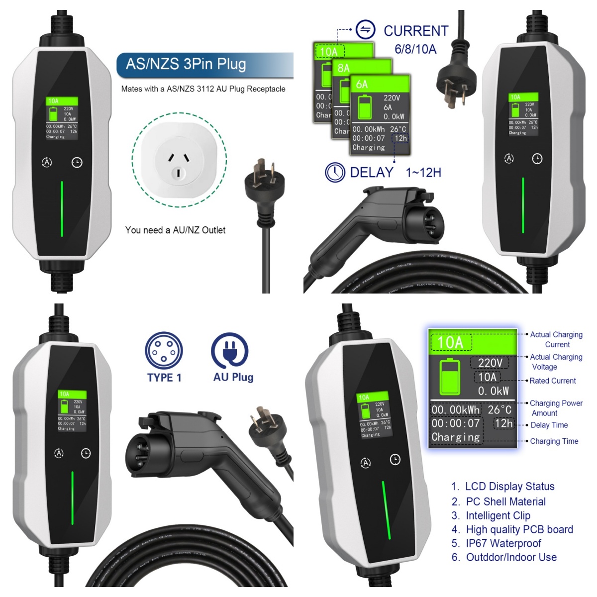 Ev Charger Portable Type1 10A Electric Charger Charging Station For Electric Car