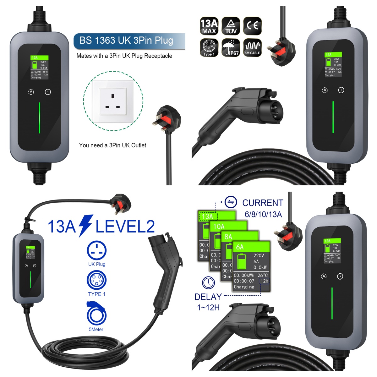 EVSE 3.5kw Portable 16A EV Charging Station Type 1 J1772 EV Charger With UK Stecker